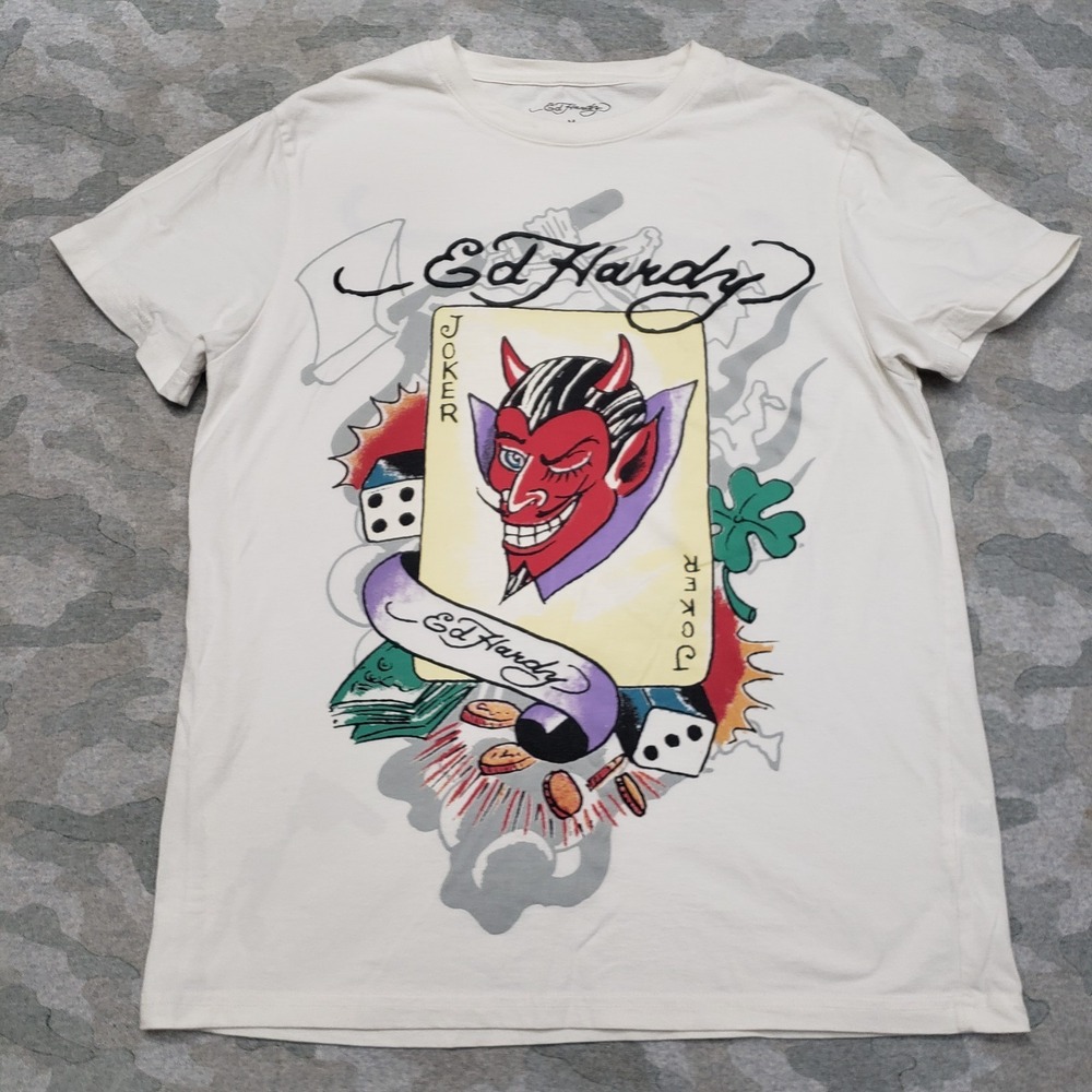 Ed Hardy Top Womens Medium White Short Sleeve - Picture 1 of 11